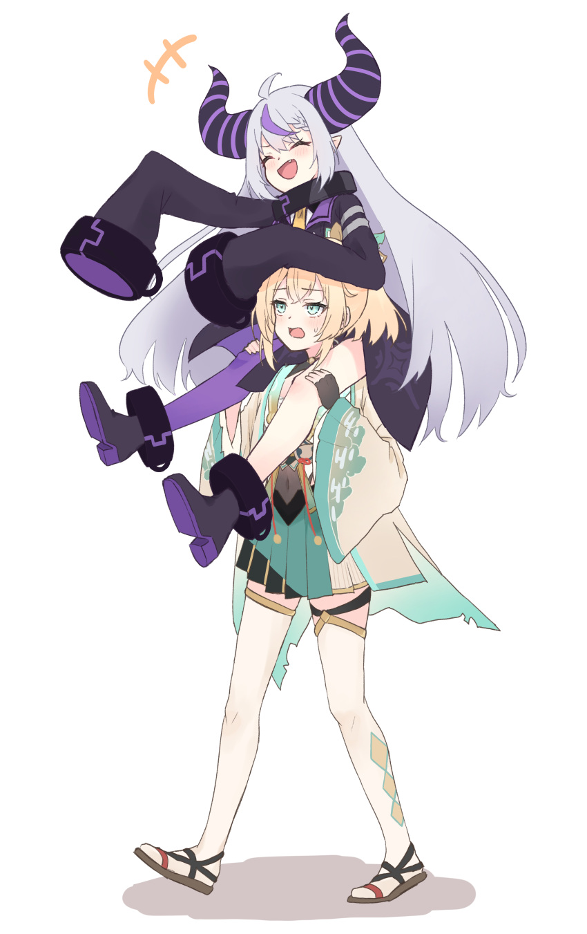 2girls, absurdres, ahoge, aoha, black_collar, black_dress, black_gloves, blush