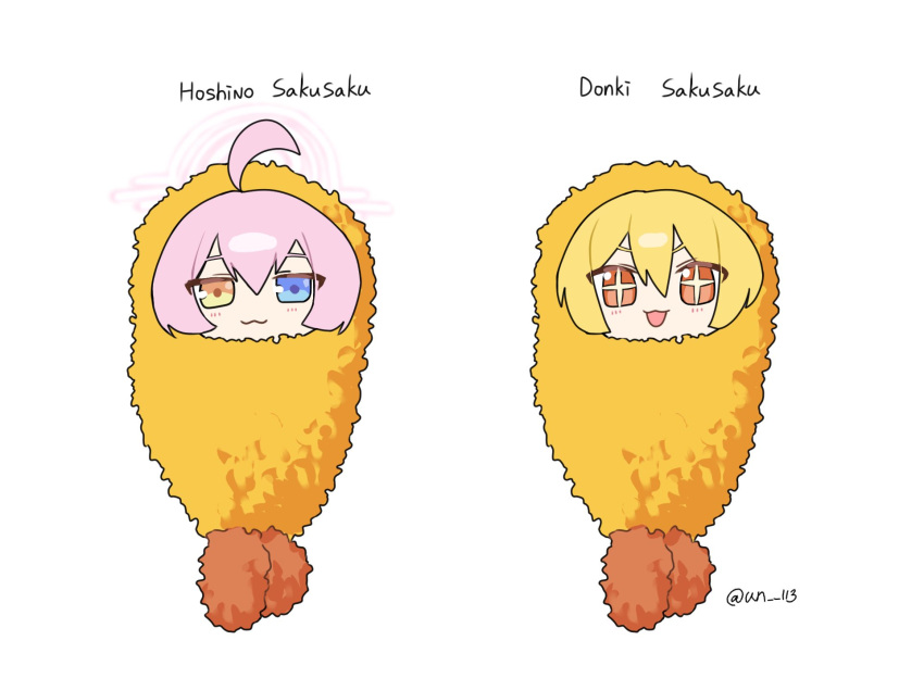 +_+, 2girls, :3, :d, ahoge, blonde_hair, blue_archive, blue_eyes