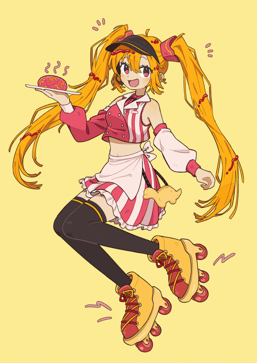 1girl, :d, absurdres, alternate_costume, alternate_eye_color, alternate_hair_color, apron, bare_shoulders