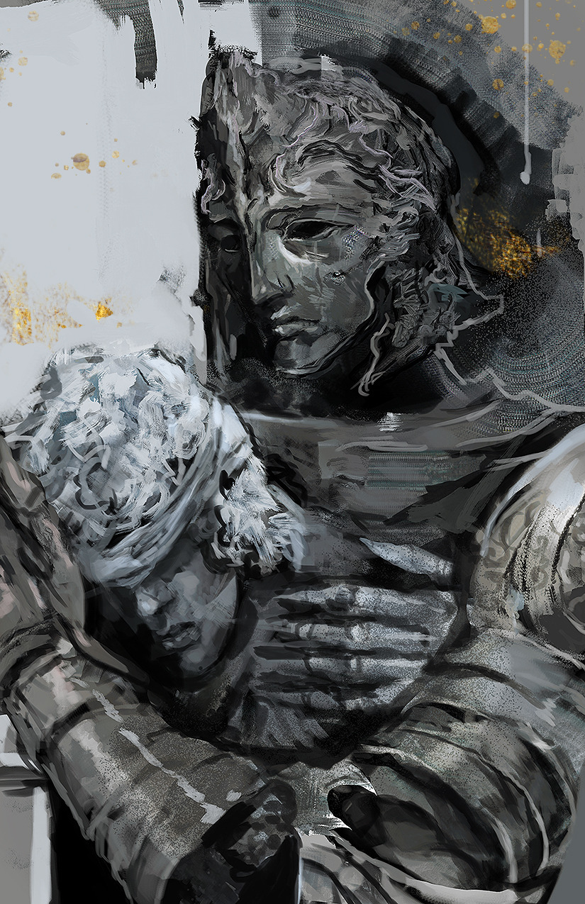 1boy, armor, blindfold, commentary, d_hunter_of_the_dead, elden_ring, english_commentary, grey_helmet