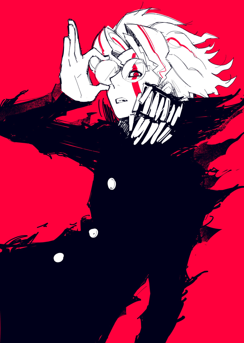 1boy, 4th_chaos_emerald, absurdres, alternate_form, dandadan, facial_mark, gakuran, glasses