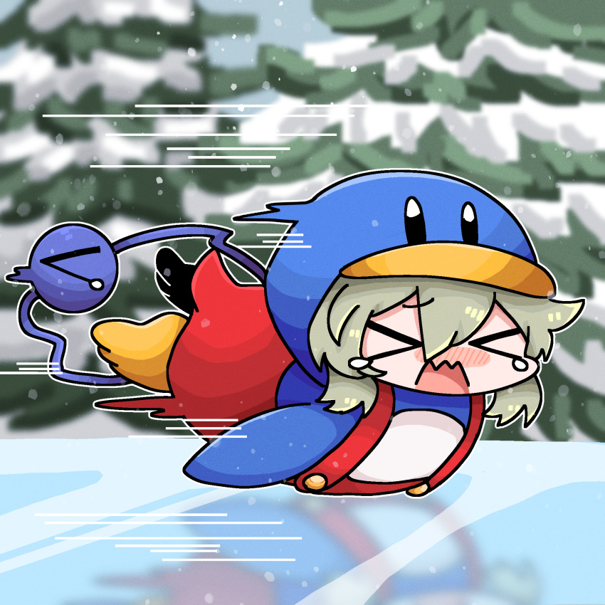 >o<, 1girl, alternate_costume, animal_costume, blurry, blurry_background, blush, closed_eyes