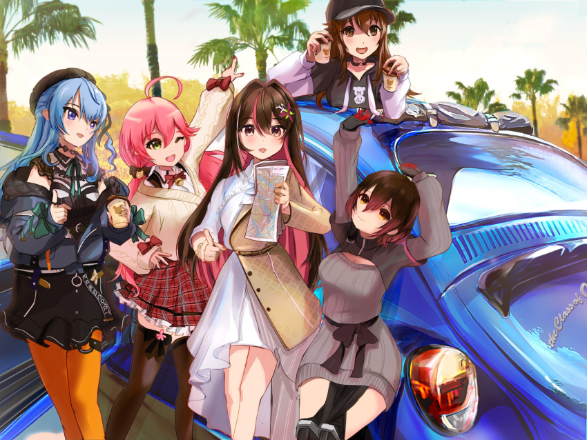 0th_generation_(hololive), 5girls, ahoge, amatsunatsu_hachiko, azki_(4th_costume)_(hololive), azki_(hololive), blue_eyes, blue_hair