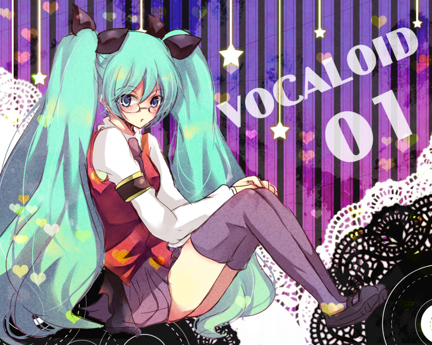 1girl, aqua_eyes, aqua_hair, bad_id, blue_eyes, blush, glasses, hatsune_miku
