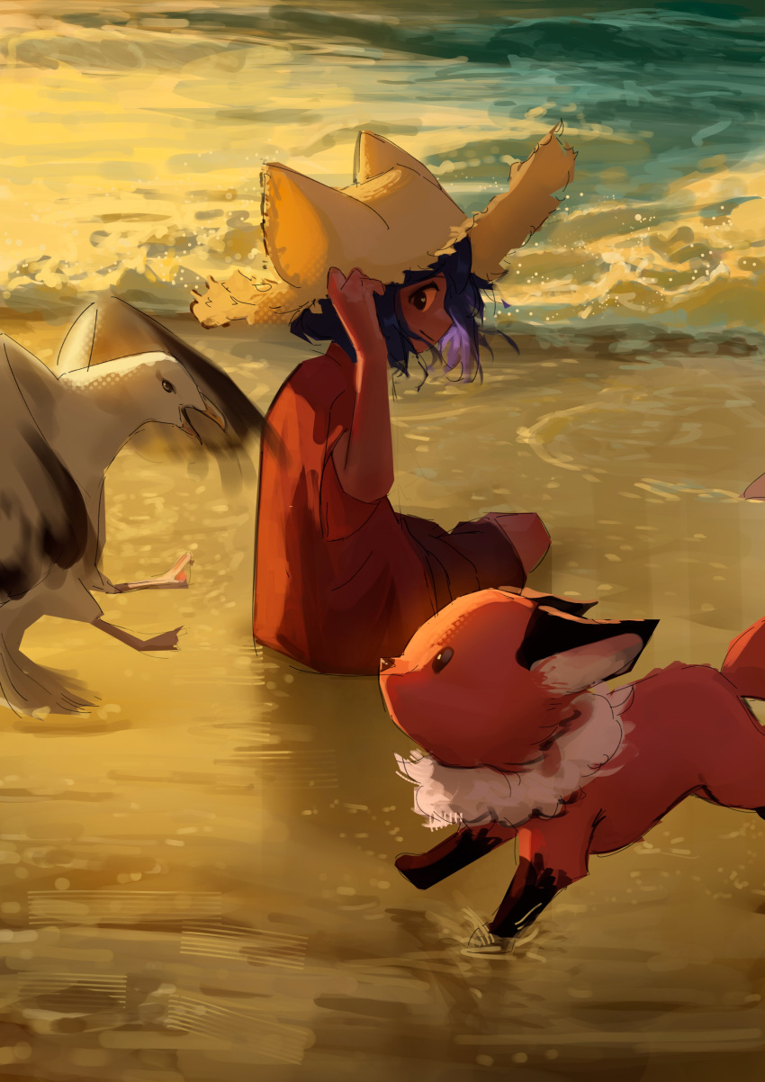 1girl, 1other, absurdres, alternate_costume, androgynous, animal_ears, animal_hat, animal_nose