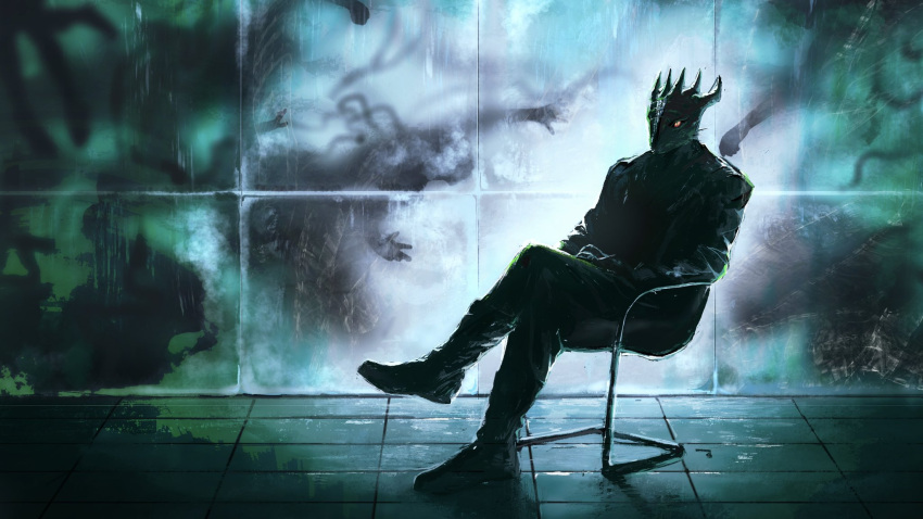 1boy, backlighting, baldur's_gate, baldur's_gate_3, boots, chair, contemporary, dragon_boy