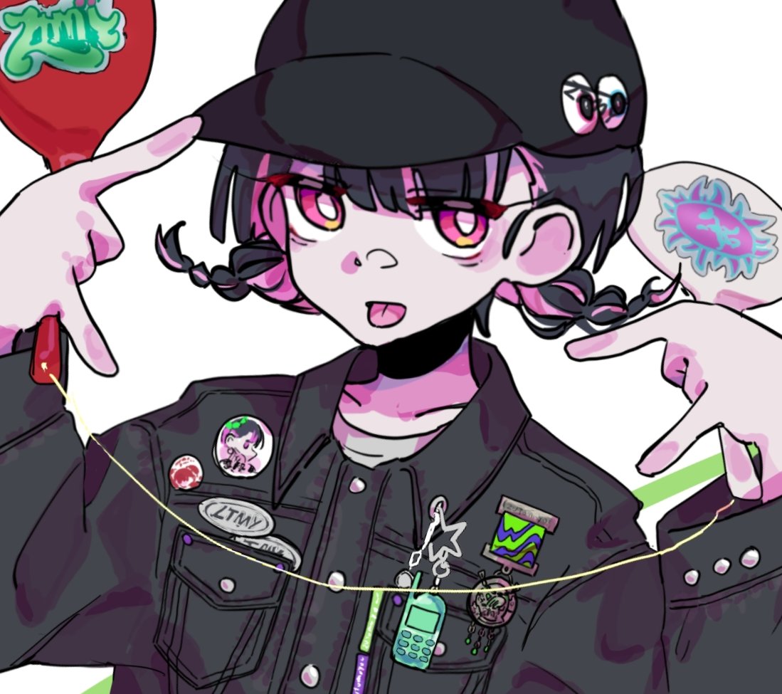 1girl, :p, alternate_costume, alternate_hairstyle, black_hair, black_hat, braid, breast_pocket
