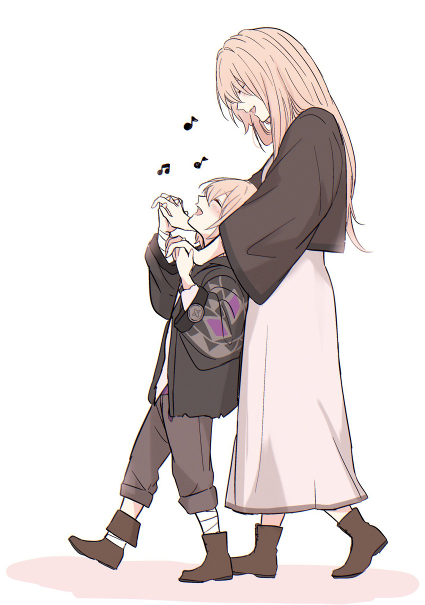 1boy, 1girl, aventurine_(honkai:_star_rail), bandaged_leg, bandages, black_jacket, blonde_hair, blush