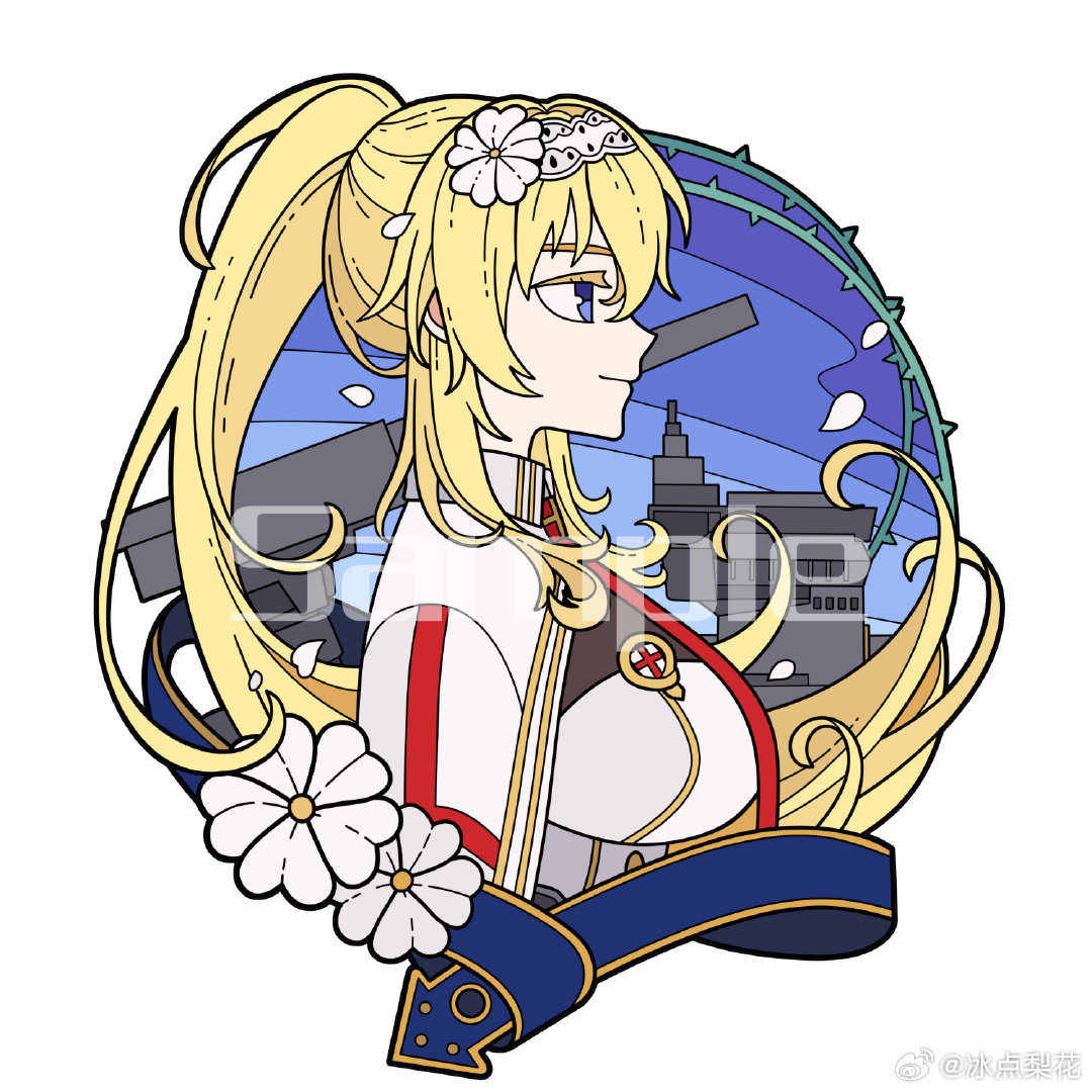 1girl, bingdian_lihua, blonde_hair, blue_eyes, breasts, duke_of_york_(warship_girls_r), flower, from_side
