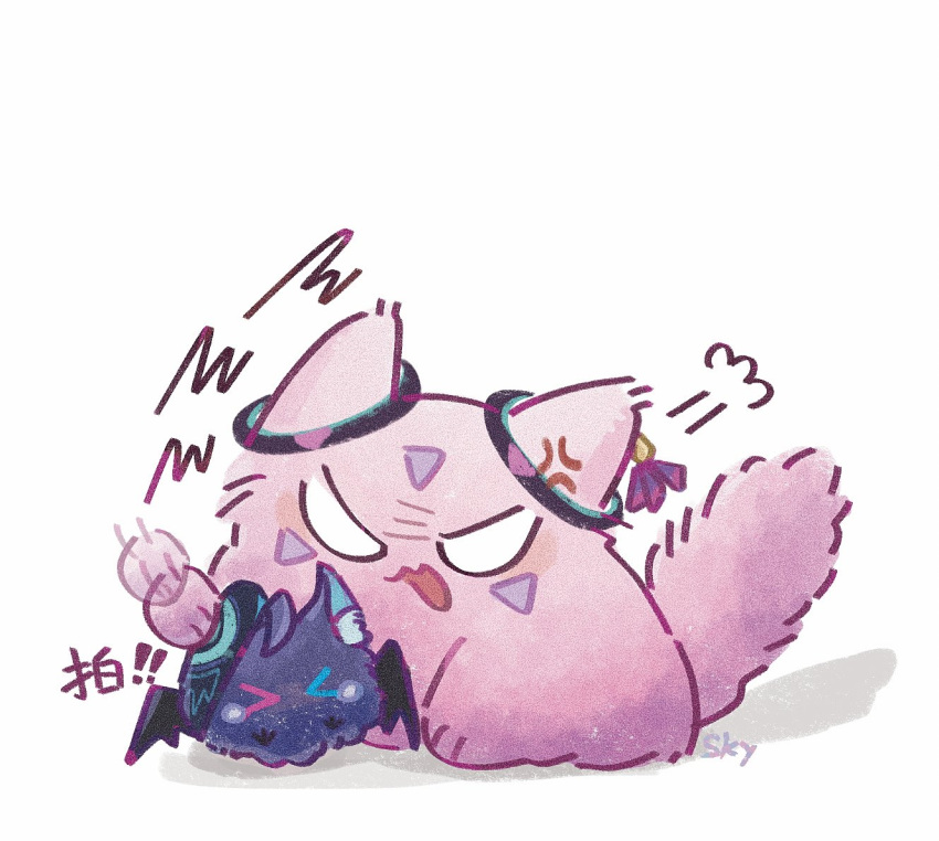 >_<, 1boy, 1girl, anger_vein, animalization, artist_name, bat_(animal), bat_wings