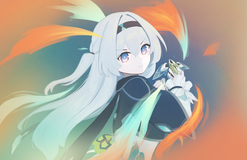 1girl, absurdres, determined, fire, firefly_(honkai:_star_rail), hair_ornament, hairband, highres