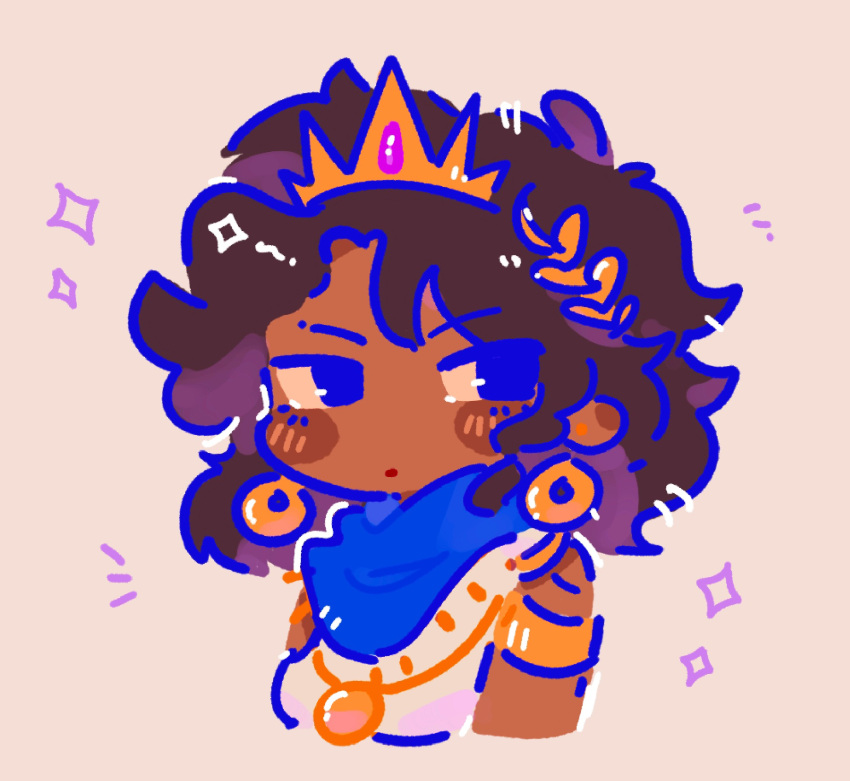 1girl, ancient_egyptian_clothes, blue_cape, blush_stickers, breasts, brown_hair, cape, cropped_shoulders