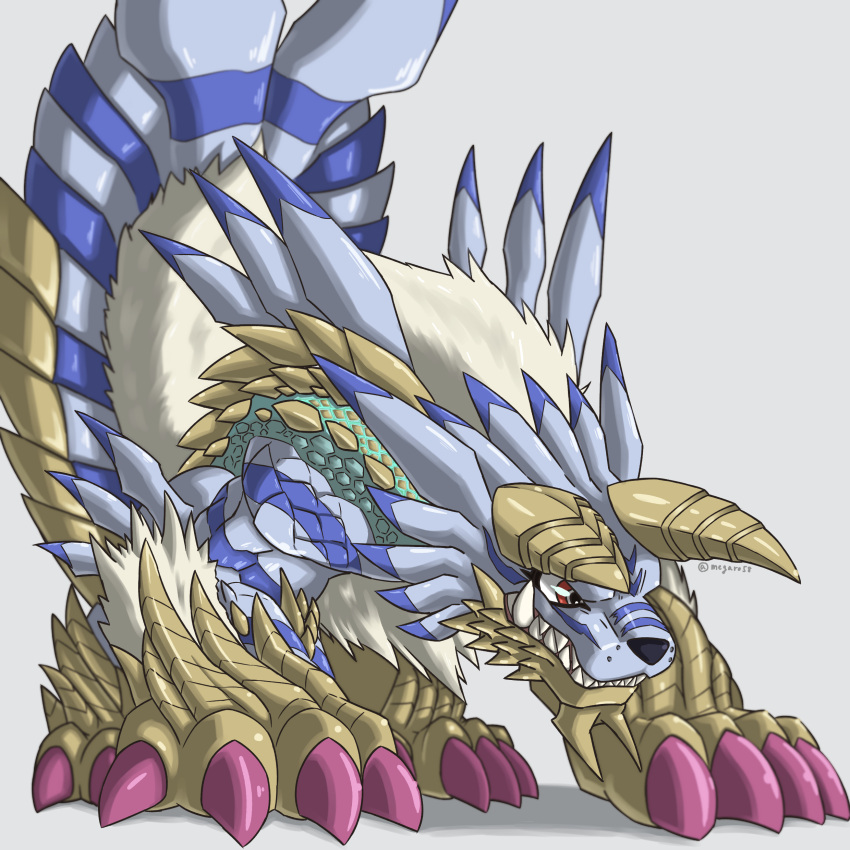 absurdres, all_fours, blue_fur, body_fur, digimon, digimon_(creature), full_body, highres