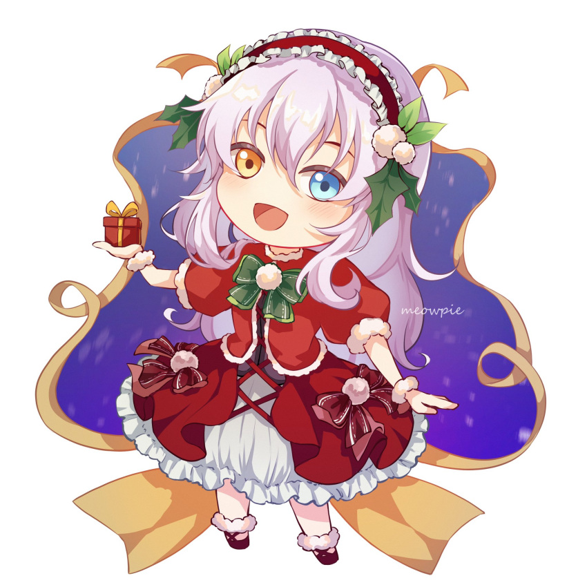 1girl, :d, alternate_costume, blue_eyes, bow, chibi, chibi_only, commentary