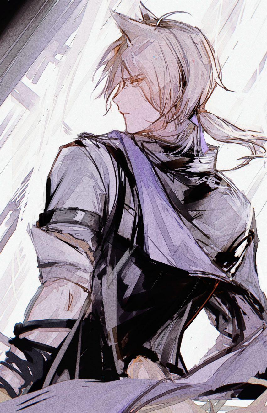 1boy, absurdres, animal_ears, arknights, black_vest, blonde_hair, highres, horse_boy