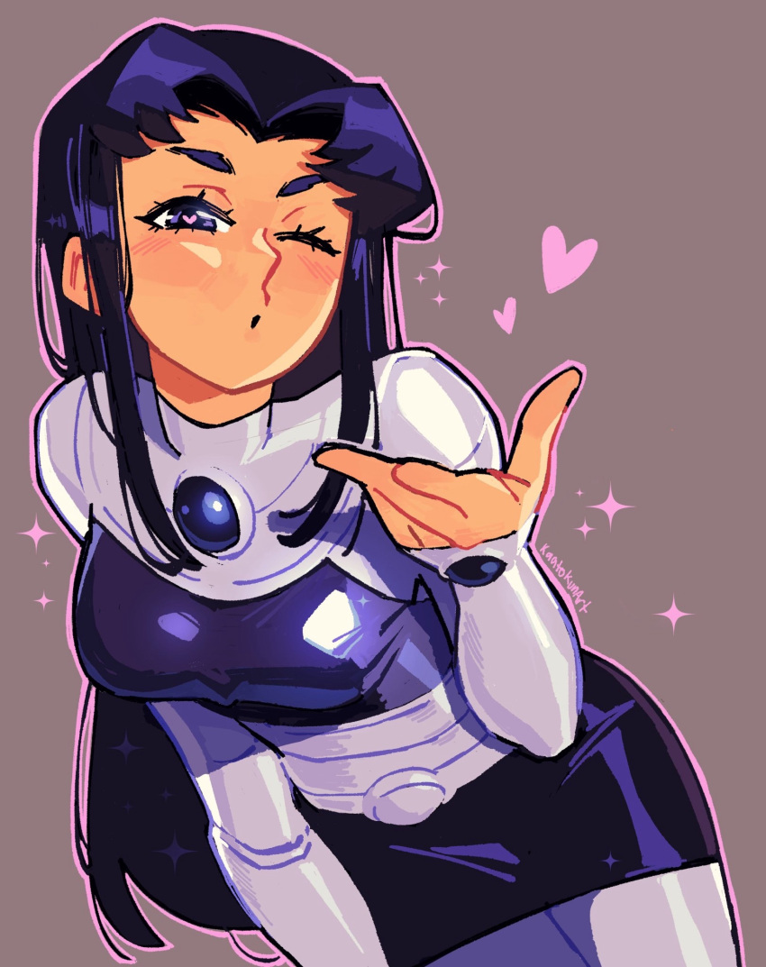 1girl, black_hair, blackfire, blush, breasts, colored_skin, dc_comics, heart