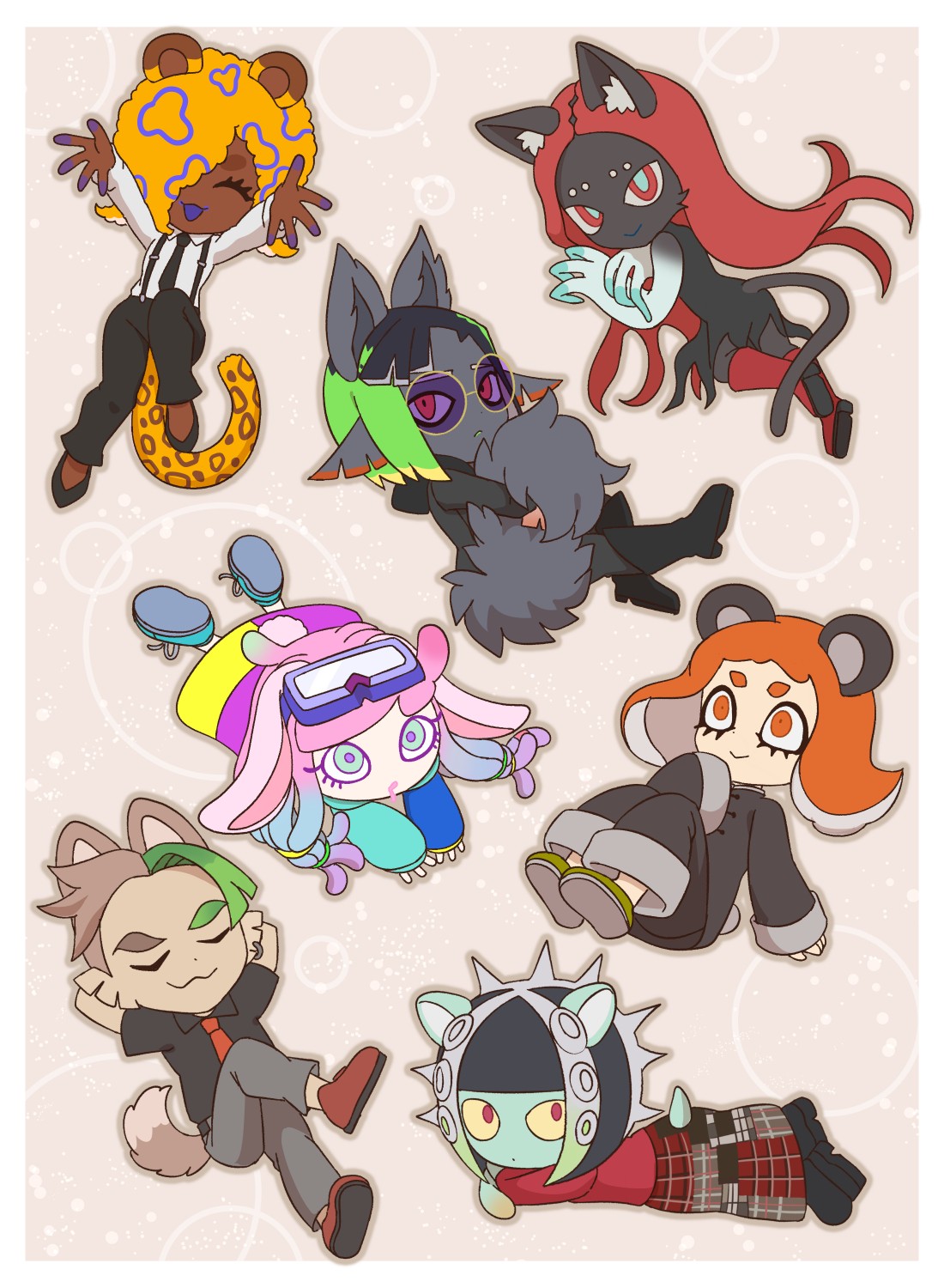 aachin_(splatoon), alternate_costume, animal_ears, cat_tail, cheetah_ears, cheetah_tail, chinese_clothes, dark-skinned_female