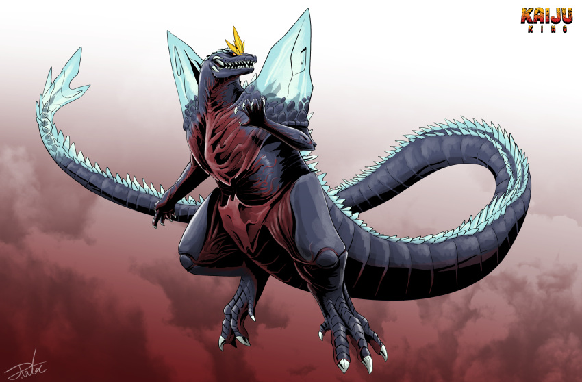 absurdres, claws, crystal, english_text, floating, full_body, godzilla_(series), gugenheim98