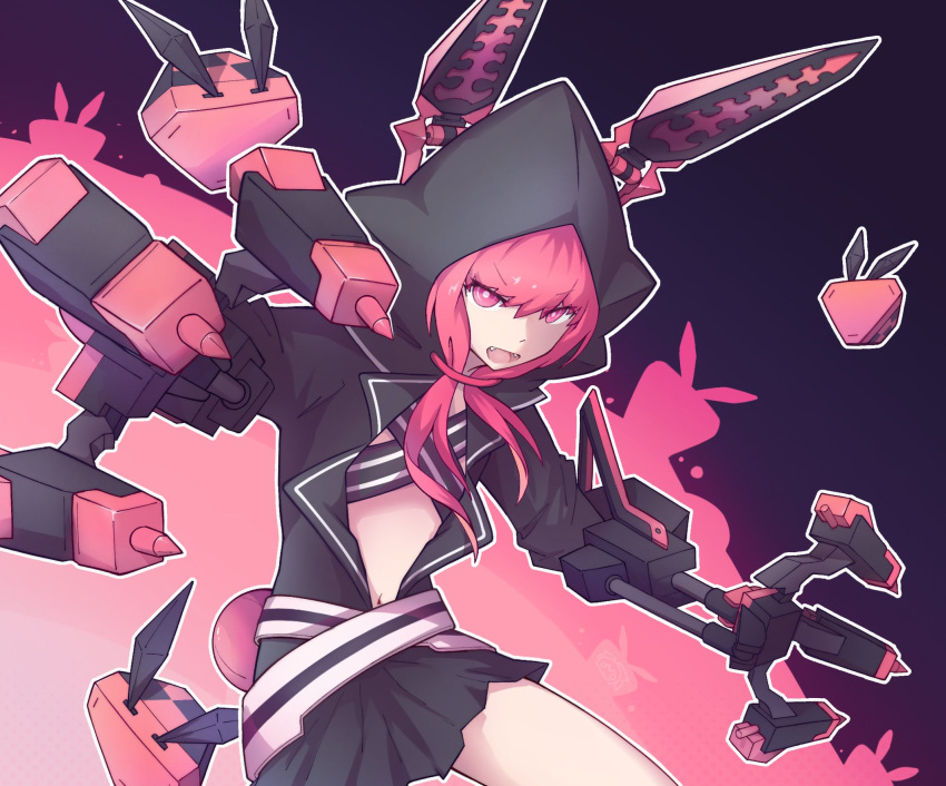 1girl, animal_ears, animal_hood, black_rock_shooter, black_rock_shooter_(game), drone, fangs, highres