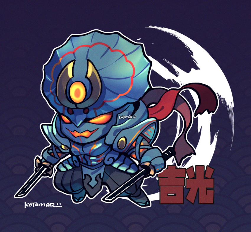1boy, armor, chibi, chibi_only, dual_wielding, full_armor, full_body, holding