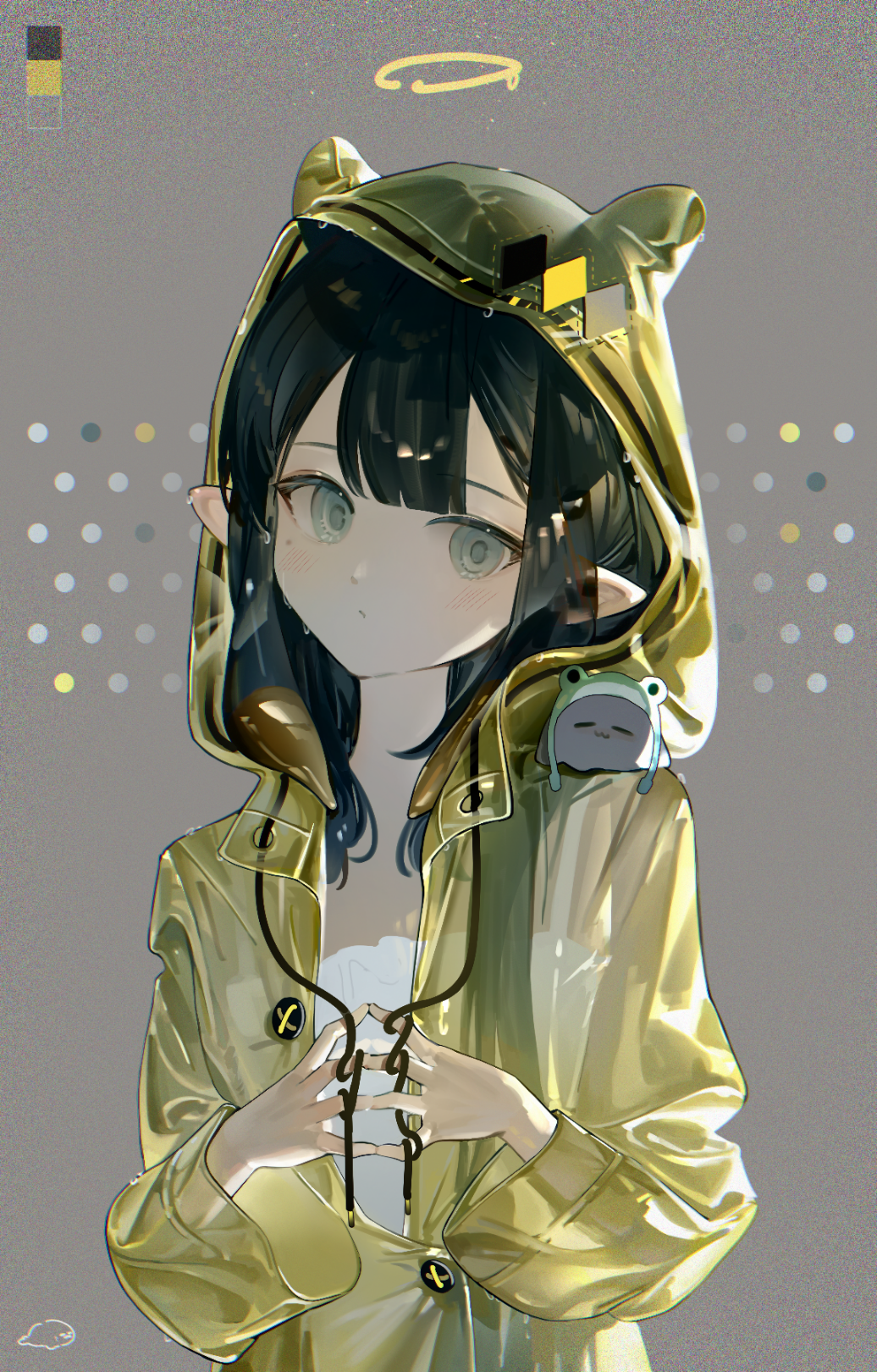 1girl, alternate_costume, black_hair, blunt_bangs, camisole, double-parted_bangs, drawstring, fcjfior