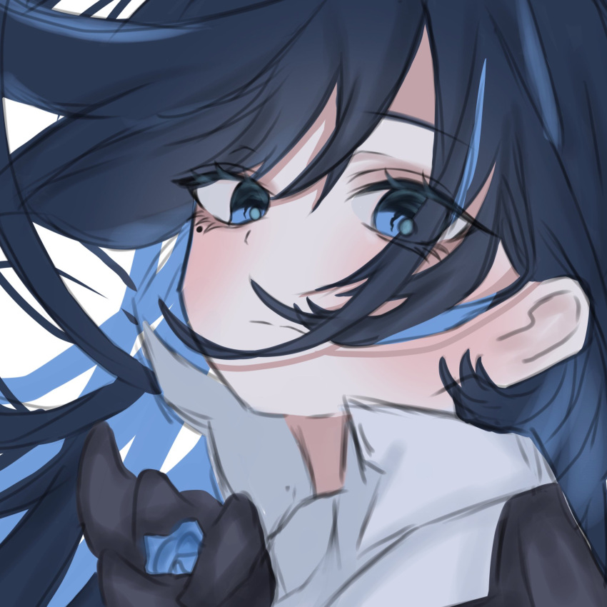 1girl, 89_701, ado_(utaite), black_bow, black_bowtie, black_hair, blue_eyes, blue_flower