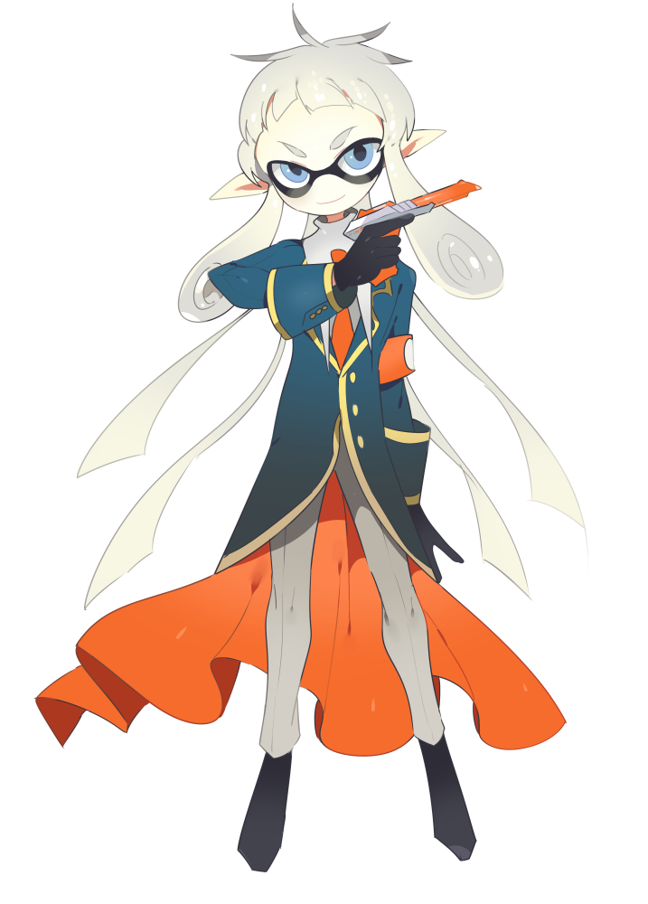 1boy, arm_at_side, armband, black_footwear, black_gloves, blue_eyes, coat, full_body