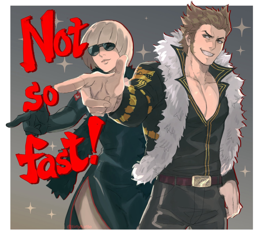 1boy, 1girl, ace_attorney, ace_attorney_investigations, ace_attorney_investigations:_miles_edgeworth, black_dress, black_pants, black_shirt