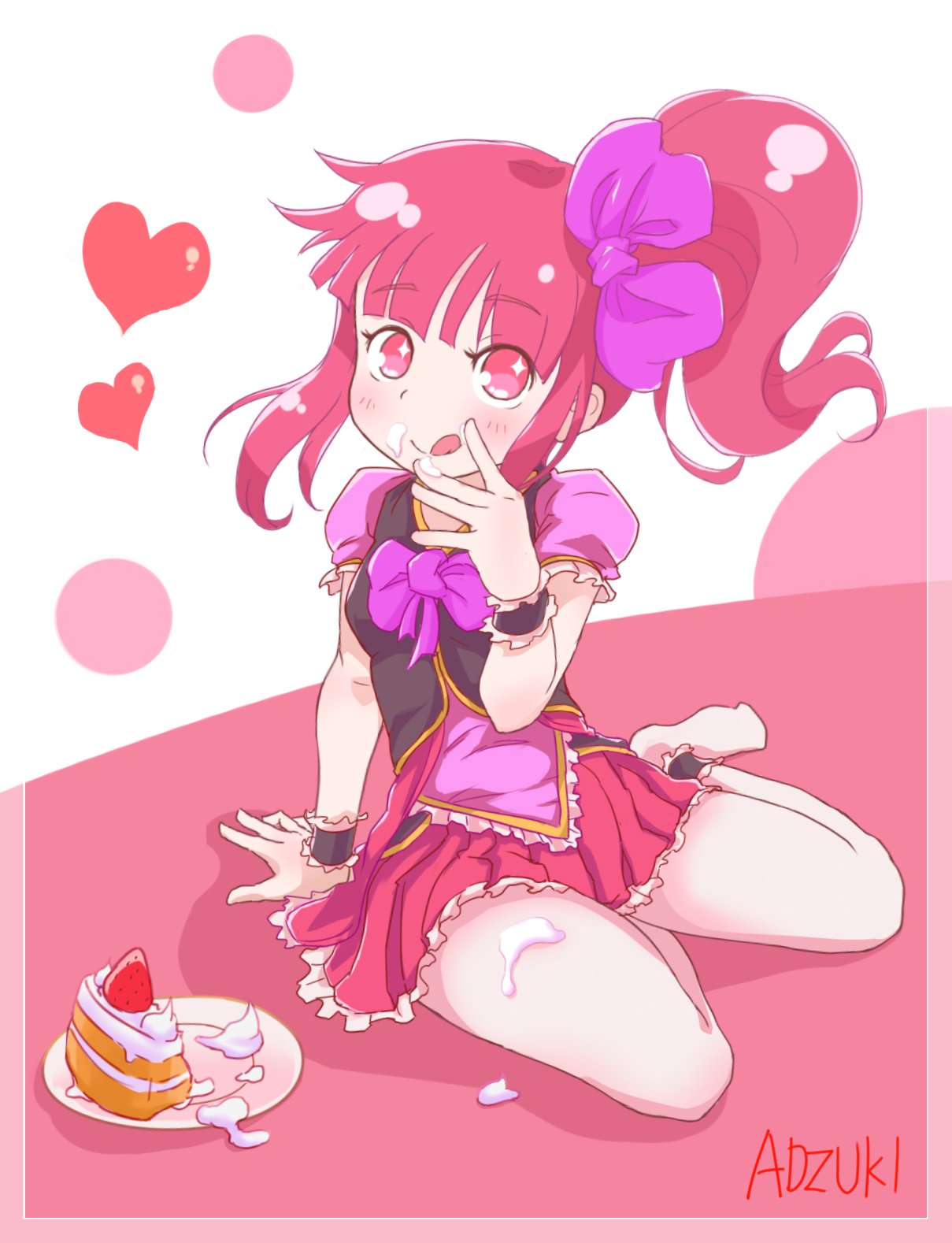 1girl, :q, adzuki_(roll&amp;rocker), barefoot, black_vest, blunt_bangs, blush, bow