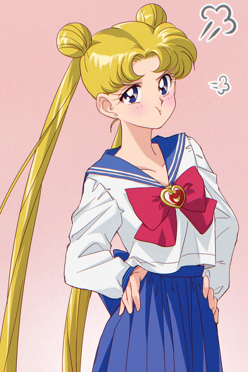 1girl, :t, bishoujo_senshi_sailor_moon, blonde_hair, blue_eyes, blue_sailor_collar, blue_skirt, blush