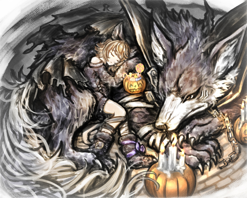 1boy, 1girl, animal, animal_ears, belt, brown_hair, candle, candy