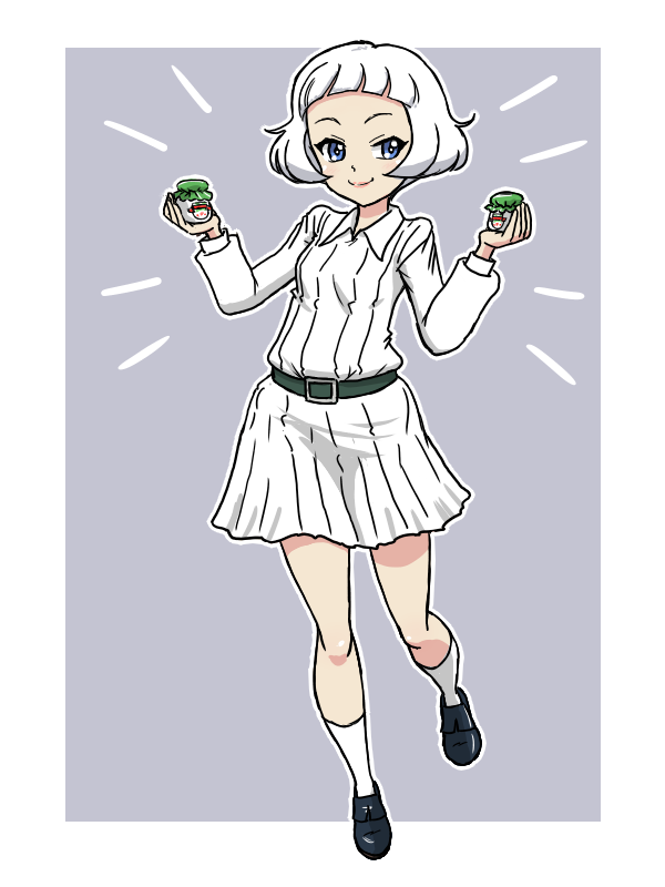 1girl, belt, black_belt, black_footwear, blue_eyes, collared_shirt, cup, dress