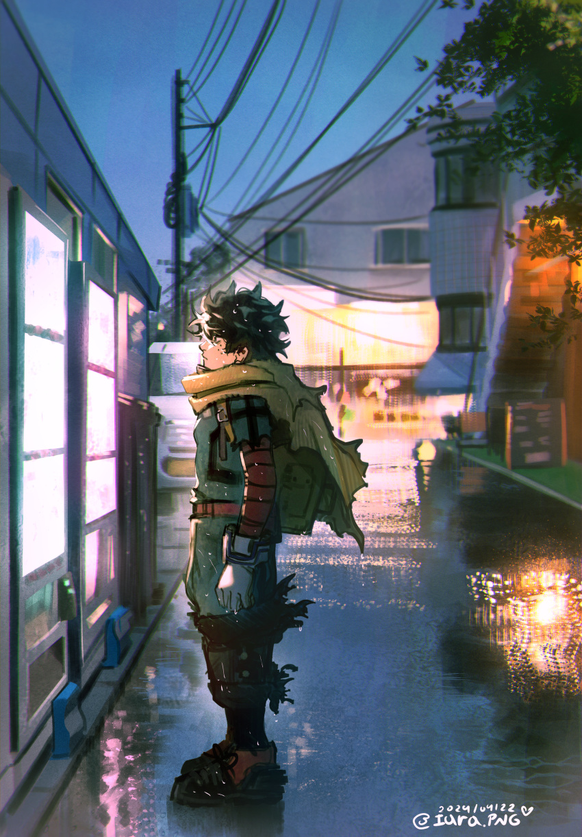 1boy, absurdres, arm_at_side, artist_name, backpack, bag, bags_under_eyes, belt