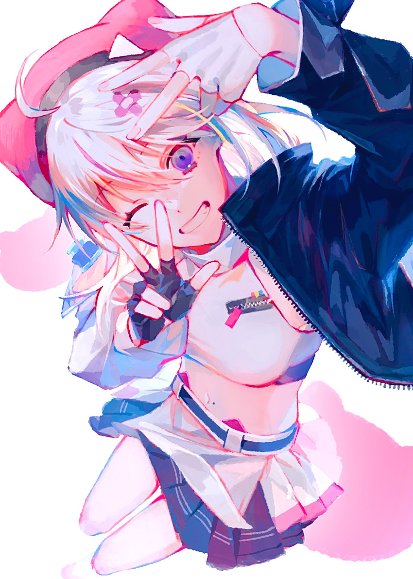 1girl, 4_1_e_0, ;), absurdres, ahoge, aogiri_koukou, breasts, collared_shirt