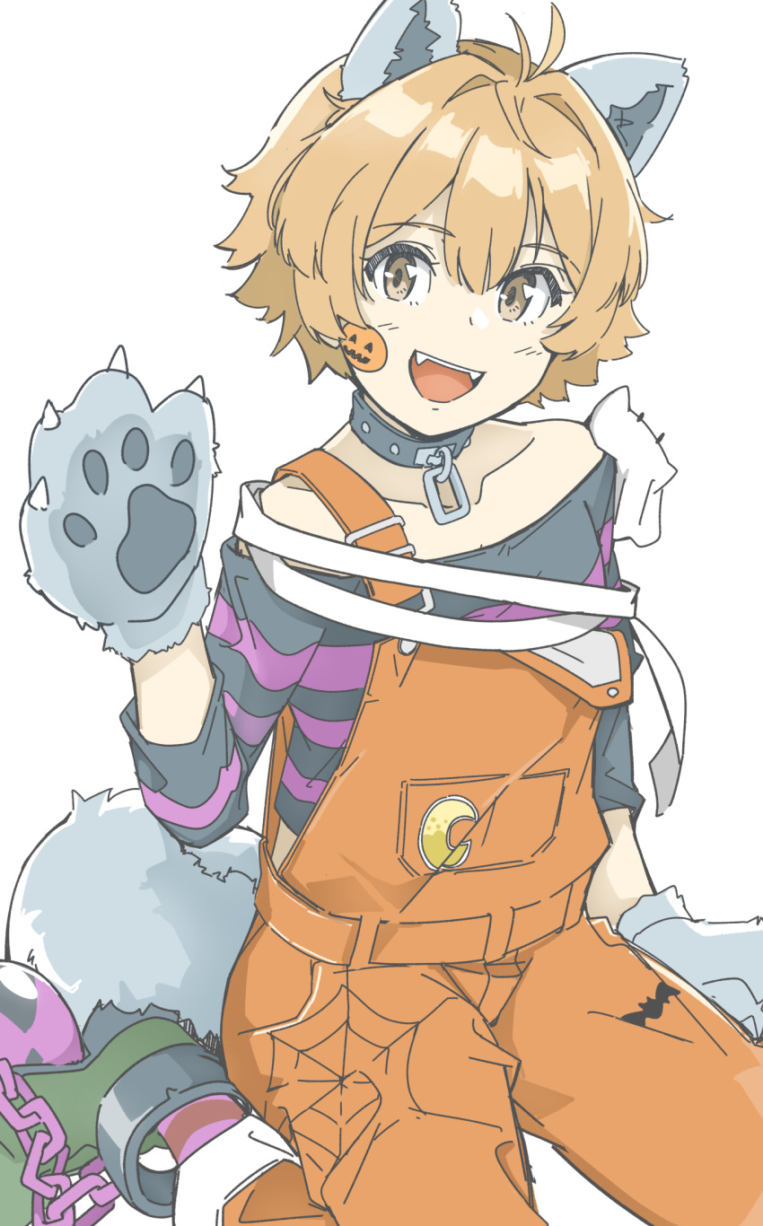 1girl, animal_collar, animal_ears, animal_hands, animal_print, ball_and_chain_restraint, bat_print, black_collar