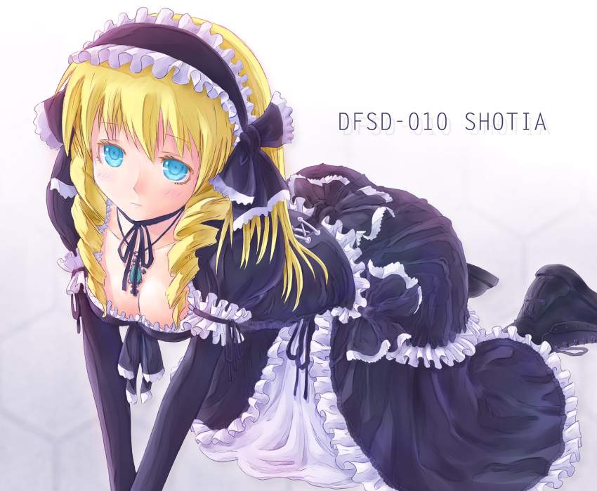 966, all_fours, blonde_hair, blue_eyes, breasts, cave_(developer), character_name, cleavage