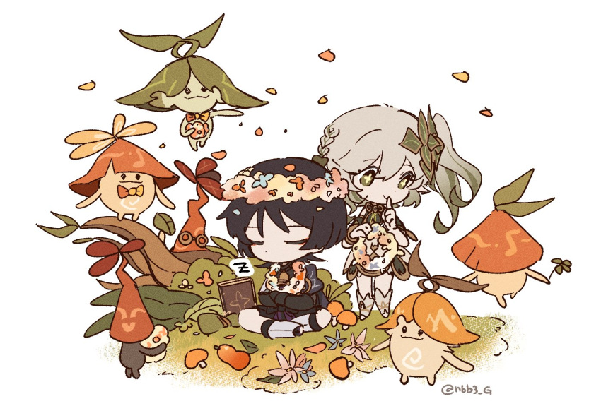 1boy, 1girl, aradashan_(genshin_impact), aragita_(genshin_impact), araminali_(genshin_impact), aranara_(genshin_impact), arapacati_(genshin_impact), arapandu_(genshin_impact)