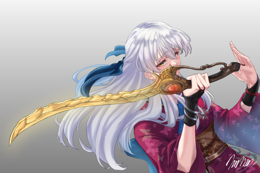 1girl, blue_ribbon, blutgang_(fire_emblem), bracelet, brown_sash, fire_emblem, fire_emblem:_radiant_dawn, fire_emblem_heroes