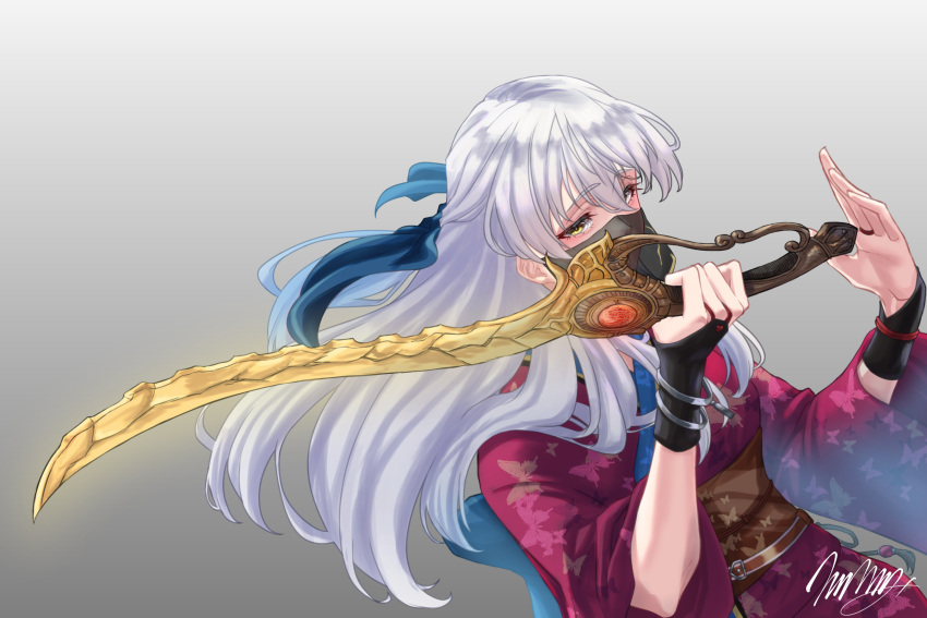 1girl, blue_ribbon, blutgang_(fire_emblem), bracelet, brown_sash, fire_emblem, fire_emblem:_radiant_dawn, fire_emblem_heroes