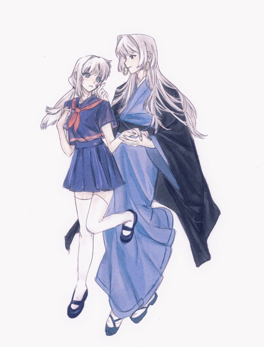 1boy, 1girl, black_footwear, black_haori, black_sash, black_serafuku, black_shirt, black_skirt