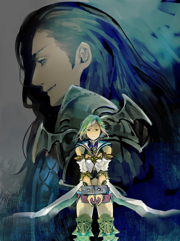 1boy, 1girl, ashelia_b'nargin_dalmasca, belt, blonde_hair, closed_mouth, detached_sleeves, final_fantasy