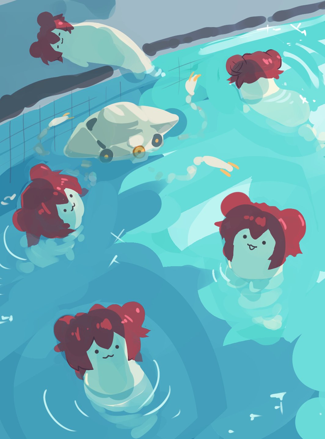 :3, binah_(blue_archive), blue_archive, caustics, closed_mouth, creature, damao_(kiwa777), double_bun