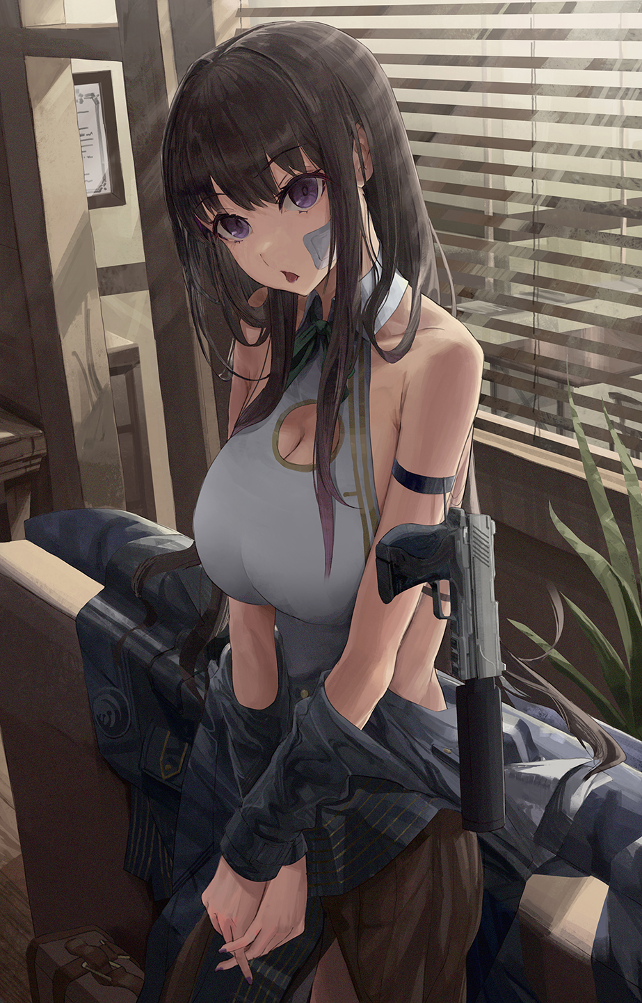 gun, handgun, heat_plaster, highres, inoue_takina, lycoris_recoil, melt_(ghfla10), school_uniform