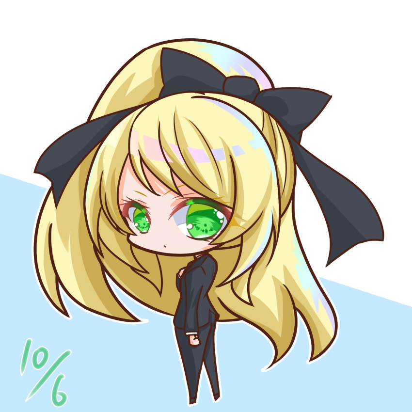 1girl, black_bow, black_jacket, black_pants, bow, celine_(fire_emblem), chibi, chibi_only