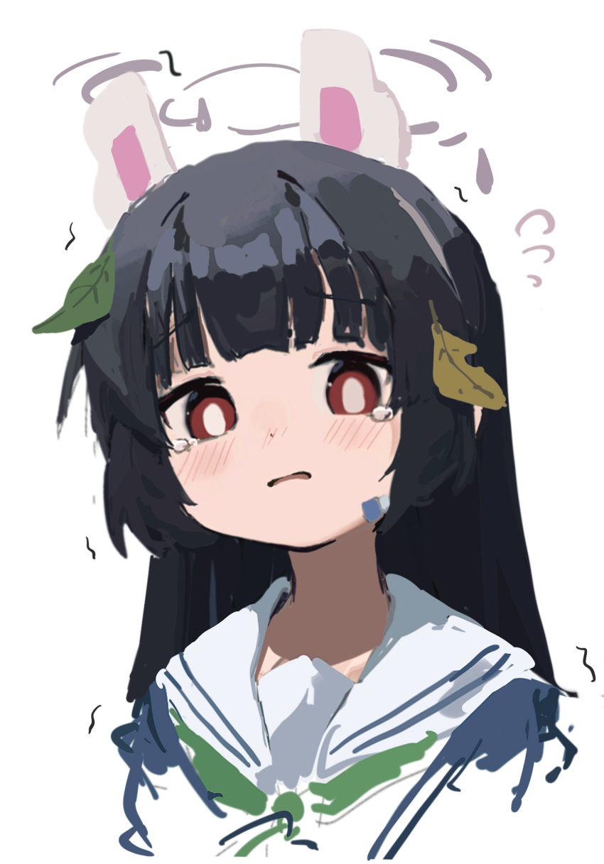 1girl, ahoge, animal_ears, black_hair, blue_archive, blush, commentary, fake_animal_ears