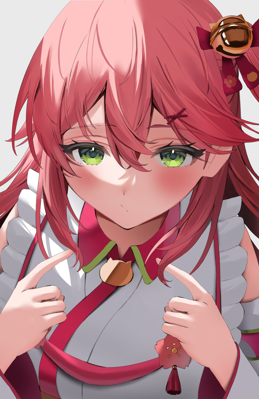 1girl, absurdres, ahoge, bell, blush, bow, closed_mouth, commentary_request