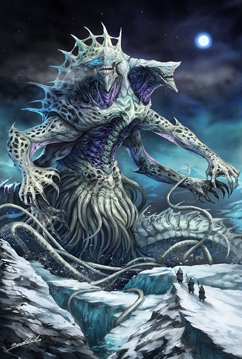 3others, animal, claws, creature, eldritch_abomination, english_commentary, frost, full_moon