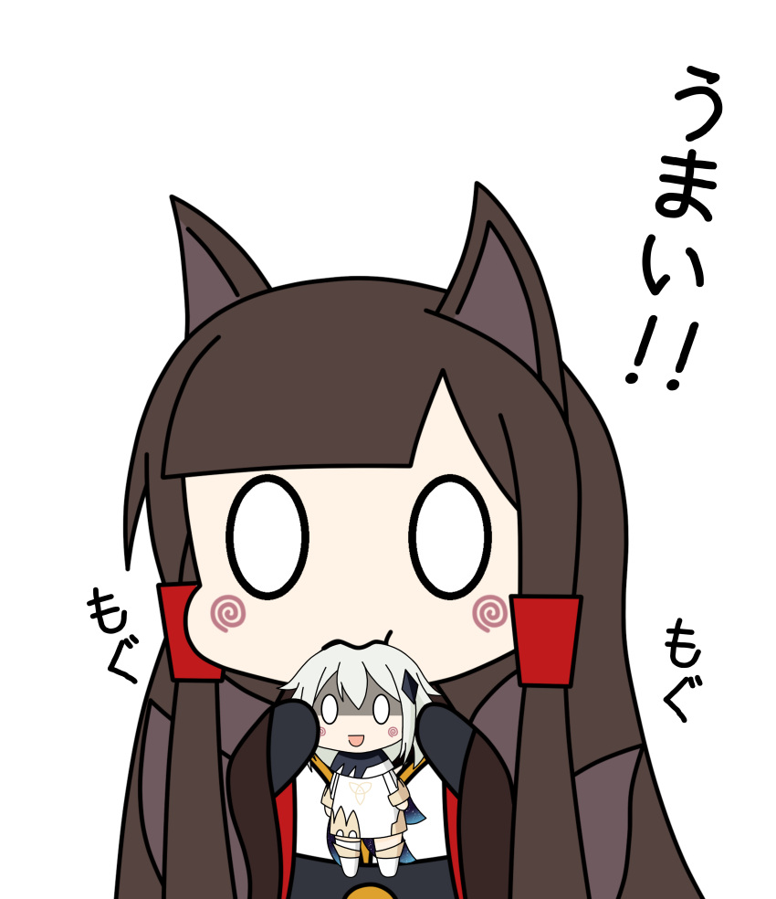 akagi_(azur_lane), azur_lane, emergency_food, fox_ears, fox_tail, genshin_impact, kinoko_(benitengudake), long_hair