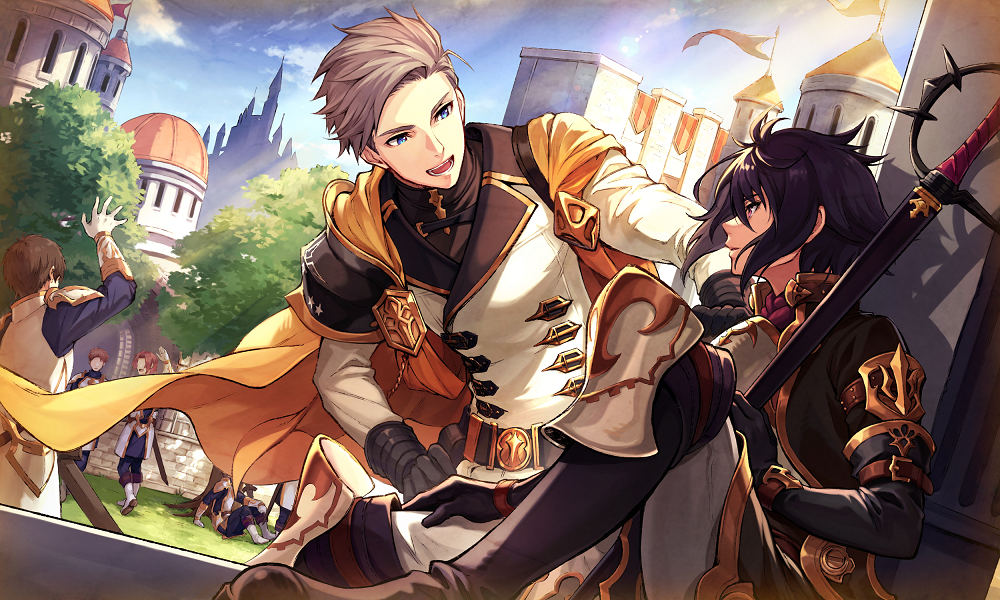 black_gloves, black_hair, blue_eyes, blue_sky, coat, commentary_request, day, dias_(ta_ga_tame_no_alchemist)