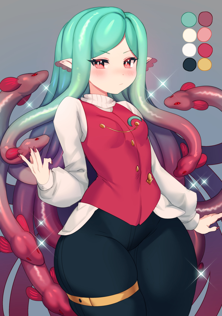 absurdres, breasts, commission, commissioner_upload, eel, eel_girl, green_hair, highres